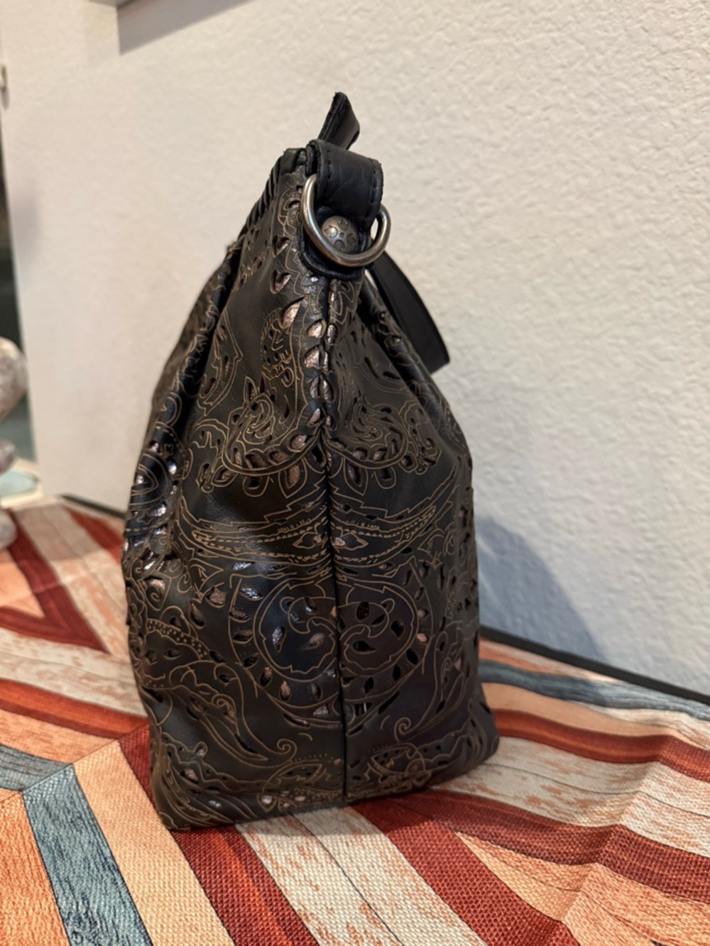Patricia Nash Metallic Tooled Laser Lace Benvenuto Tote - Black - Picture 6 of 8
